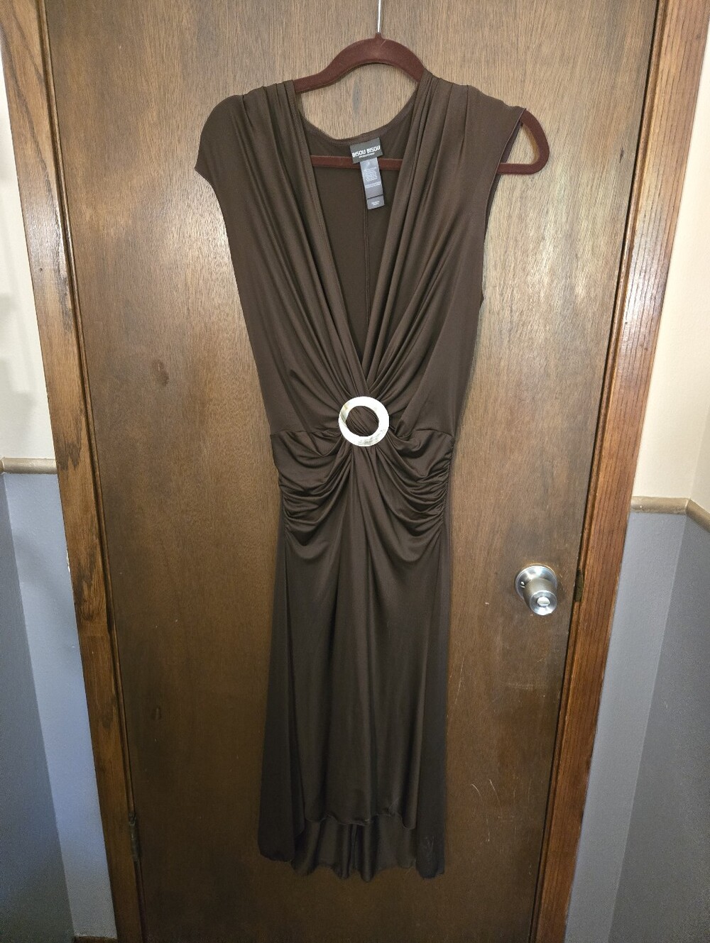 Bisou Bisou Brown Maxi Dress with Decorative Abolone Ring Size 8